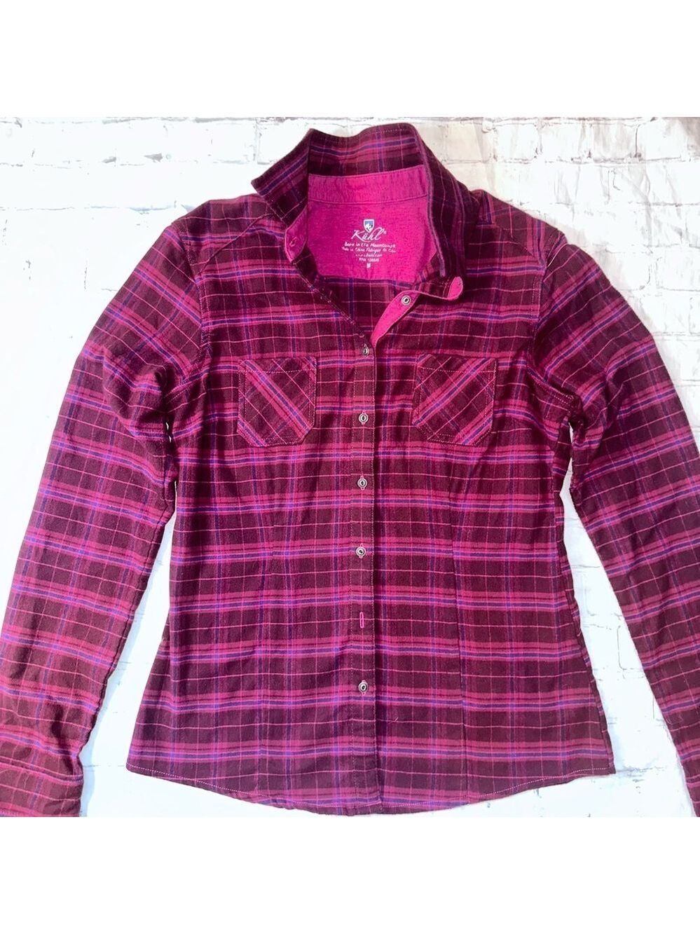 EUC Women’s Medium Kuhl Pink LS Plaid Outdoor Hiking Shirt